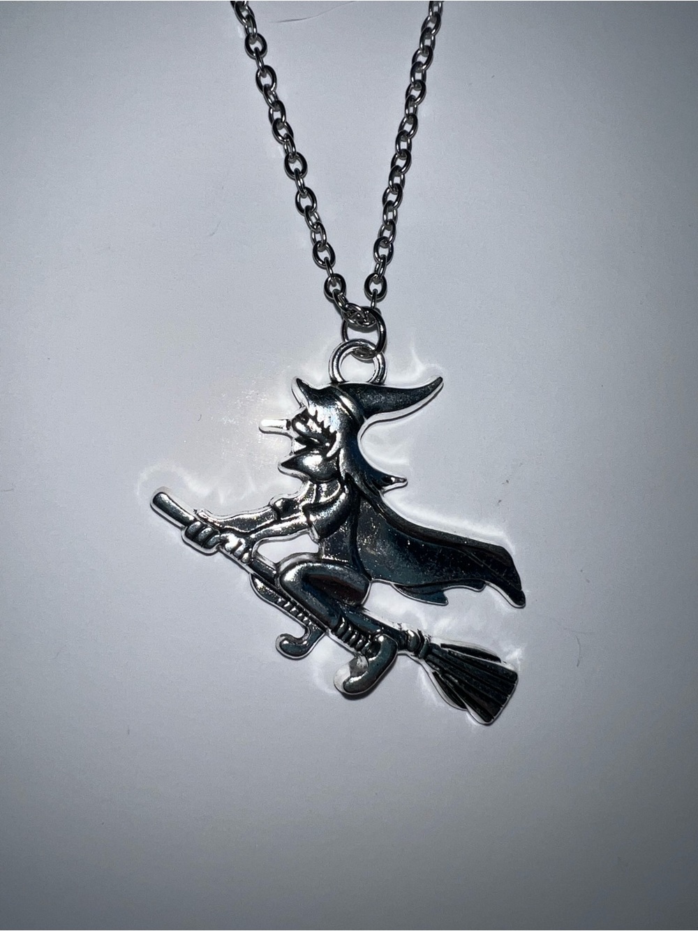 Silver Witch on Broom Necklace / Halloween / Spooky Season / Autumn